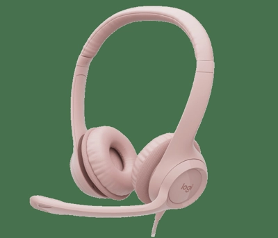 אוזניות מחשב עם מיקרופון מובנה בצבע ורוד Logitech H390 USB