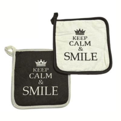 זוג מחזיקי סירים/תחתיות בד לסירים Keep Calm&Smile